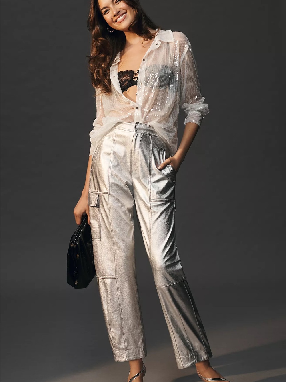 Anthropologie Faux Leather Metallic Barrel Pants